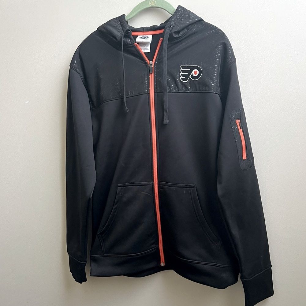 Philadelphia Flyers black & orange hoodie full zip jacket NHL hockey Size S